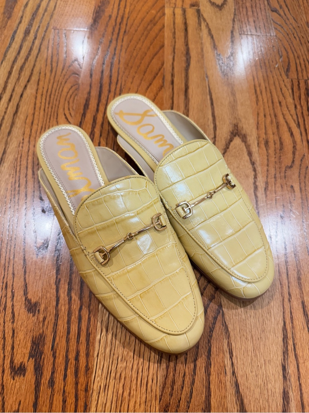 Sam Edelman Pale Yellow Croc-Embossed Leather Mule Loafers